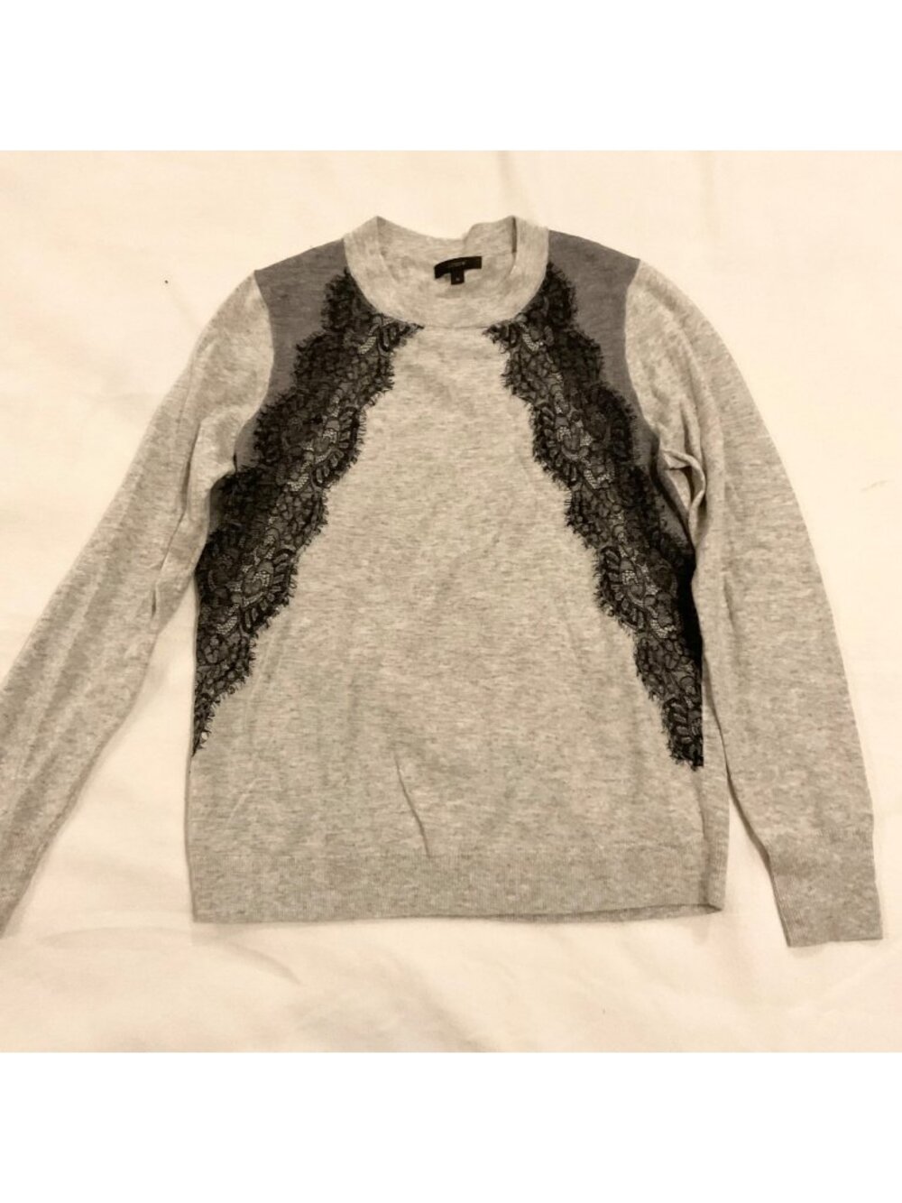 J.Crew wool gray and black lace front sweater szM bust39